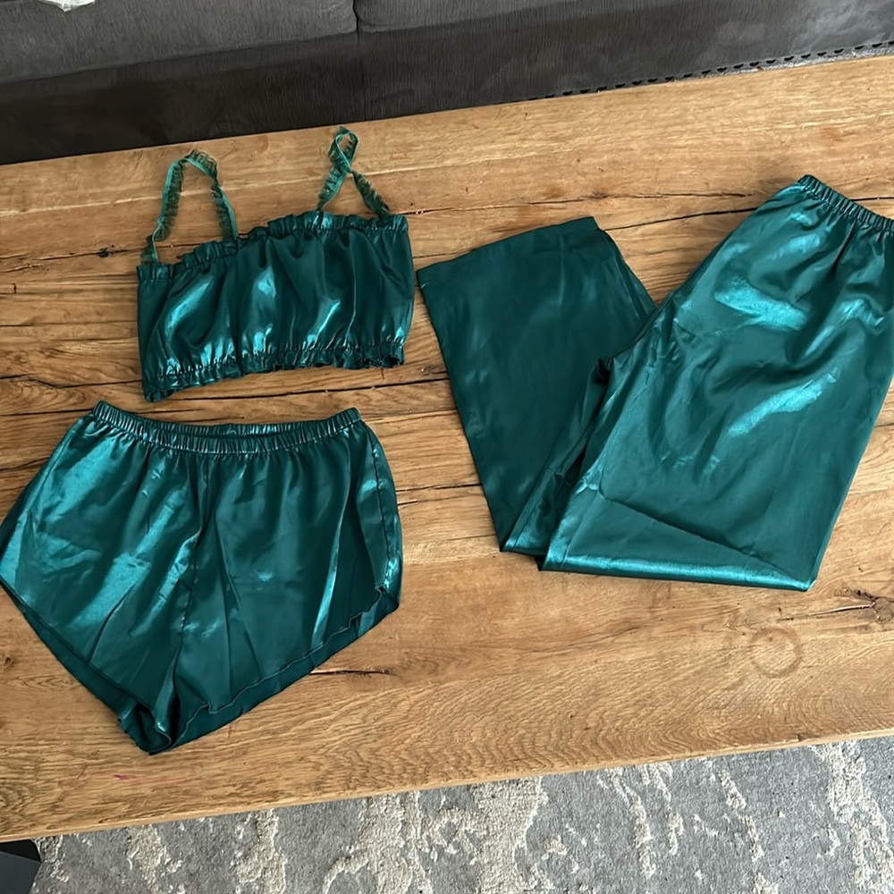 Emerald Green Satin Chemise Set